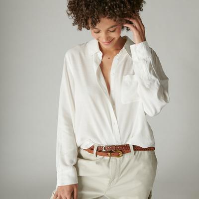 Lucky Brand Boyfriend Button Down - Women's Clothing Button Down Tops Shirts in Bright White, Size S