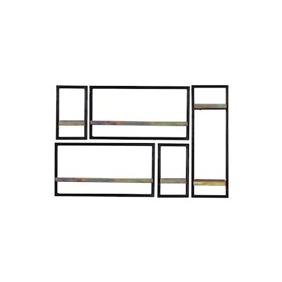 SIT Möbel Wand-Regal-Set | 5-tlg. | Böden Altholz lackiert bunt | Rahmen Metall schwarz | B 120 x T 25 x H 75 cm | 09101