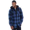 Men's Hooded Flannel Shirt Jacket (Size XXXXL) Buffalo Plaid-Blue, Cotton,Polyester