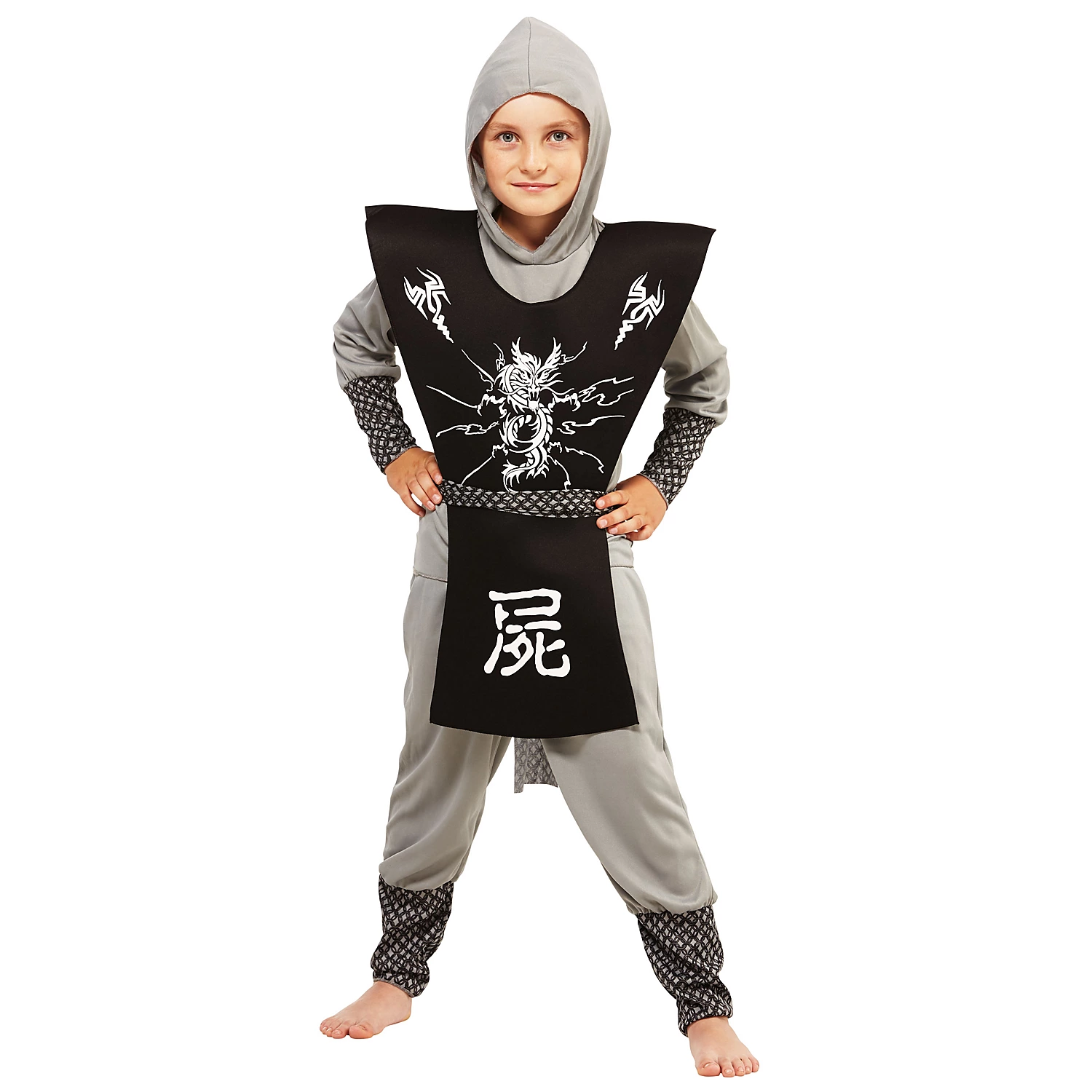buttinette Déguisement de Ninja pour enfants, gris/noir/blanc