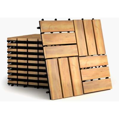 Costway - 10er Set 30x30cm Terrassenfliesen Holz, Bodenfliesen Akazienholz, Holzfliesen Bodenbelag,