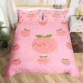 Girls Cartoon Peach Duvet Cover Set Cute Fruit Bedding Set for Kids Boys Girls Kawaii Peach Comforter Cover Pink Fruit Peach Quilt Cover Duvet Cover Double Size