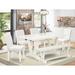 Red Barrel Studio® 6 - Person Acacia Solid Wood Dining Set Wood/Upholstered in Brown/White | 30 H x 36 W x 60 D in | Wayfair