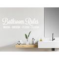 Trinx Bathroom Rules Wash Brush Floss Flush Cursive Wall Decal Vinyl in White | 6.5 H x 23 W in | Wayfair AEC96942BE7E43D48DE925F983B149A6