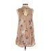 GF Collection Casual Dress - A-Line Mock Sleeveless: Tan Floral Dresses - Women's Size X-Small