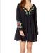 Free People Dresses | Free People Sz M Black Tiered Dress. Long Sleeves, Elastic Cuff & Embroidery. | Color: Black/Pink | Size: M