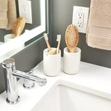 iDesign Eco Vanity Ceramic Toothbrush Holder w/ Paulownia Wood Divider Wood in White/Brown | 4.45 H x 3.27 W x 3.27 D in | Wayfair 28261