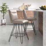 Mercury Row® Vangorder Swivel Bar & Counter Stool Upholstered/Leather/Metal/Faux leather in Gray/Brown | 37 H x 18 W x 21 D in | Wayfair