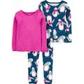 Simple Joys by Carter's Mädchen 3-Piece Snug-fit Cotton Christmas Pajama Pyjama-Set, Marineblau Pinguin/Rosa Punkte, 5 Jahre (3er Pack)