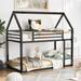 Cabin-inspired Metal Twin over Twin Bunk Bed with Built-in Ladder, Playhouse Design Kids bed with Guardrail, Black