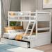 Twin over Full Solid Pine Wood Bunk Bed with Ample Storage 2 Drawers, Kids Bed with Full-length Guardrail for Bedroom-White