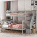 Twin over Full Solid Pine Legs Bunk Bed with 4 Storage Shelves & Stairway, Kids Bed with Full-length Guardrail for Bedroom,Gray