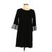 Pleione Casual Dress - Shift Crew Neck Long sleeves: Black Print Dresses - Women's Size Small