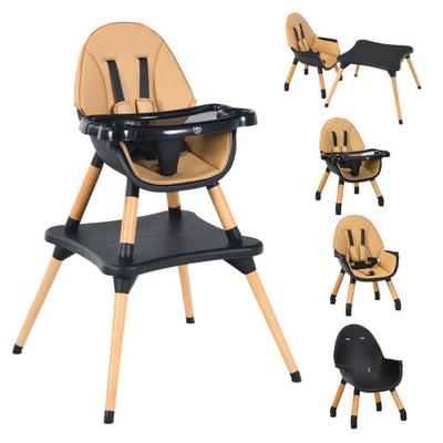 Costway 5-in-1 Baby Eat and Grow Convertible Wooden High Chair with Detachable Tray-Coffee