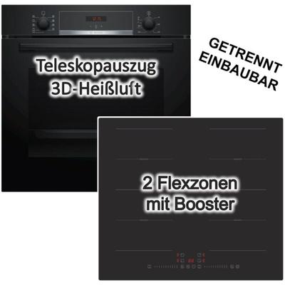 Herdset Bosch Backofen Teleskopauszug + pkm Induktionskochfeld - schwarz autark 60 cm