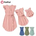 PatPat-Robe Mi-Longue 100% Coton à Manches Flutter Couleur Unie Vert/Rose/Vert Armée Vêtements