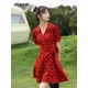 MISHOW-Robe midi à fleurs en mousseline de soie pour femmes une pièce col en V en forme de A