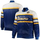 Men's Mitchell & Ness Royal/Gold Milwaukee Brewers Big Tall Coaches Satin Full-Snap Jacket