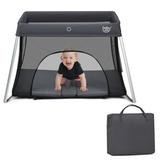 Costway Lightweight Foldable Baby Playpen w/ Carry Bag-Dark Gray