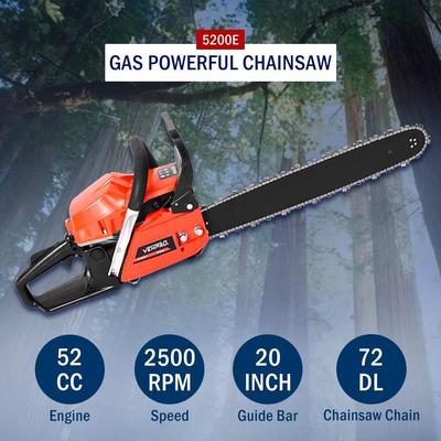 2.7 HP 20 in 52 cc Gas Rear Handle Chainsaw Wood Cutting Tool Trimmer