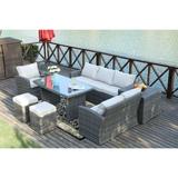 7 Piece Rattan Sofa Seating Group with Cushions Side Storage Box