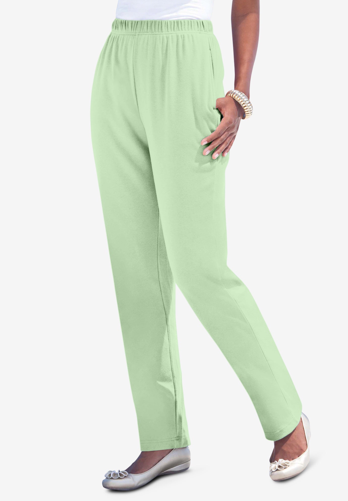 Plus Size Women's Plus Size Straight Leg Soft Knit Pull On Pant by Roaman's in Green Mint (Size 5X) Pull On Elastic Waist