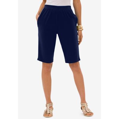 Plus Size Women's Plus Size Soft Knit Pull-on Bermuda Short by Roaman's in Navy (Size M)