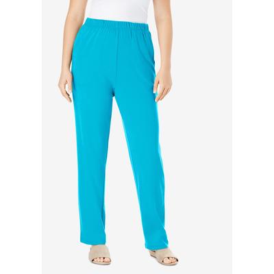 Plus Size Women's Plus Size Straight Leg Soft Knit Pull-On Pant by Roaman's in Ocean (Size 3X) Pull On Elastic Waist