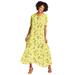 Plus Size Women's Short-Sleeve Crinkle Dress by Woman Within in Primrose Yellow Leaf (Size 1X)