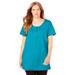 Plus Size Women's Perfect Short-Sleeve Scoop-Neck Henley Tunic by Woman Within in Pretty Turquoise (Size 14/16)