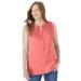 Plus Size Women's Smocked Henley Tank Top by Woman Within in Sweet Coral (Size 1X)