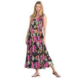 Plus Size Women's Pintucked Sleeveless Dress by Woman Within in Black Multi Fun Floral (Size 1X)