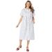 Plus Size Women's Short-Sleeve Denim Dress by Woman Within in White Floral (Size 16 W)