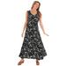 Plus Size Women's Sleeveless Crinkle A-Line Dress by Woman Within in Black Floral Print (Size 2X)
