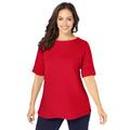Plus Size Women's Stretch Cotton Cuff Tee by Jessica London in Vivid Red (Size 14/16) Short-Sleeve T-Shirt