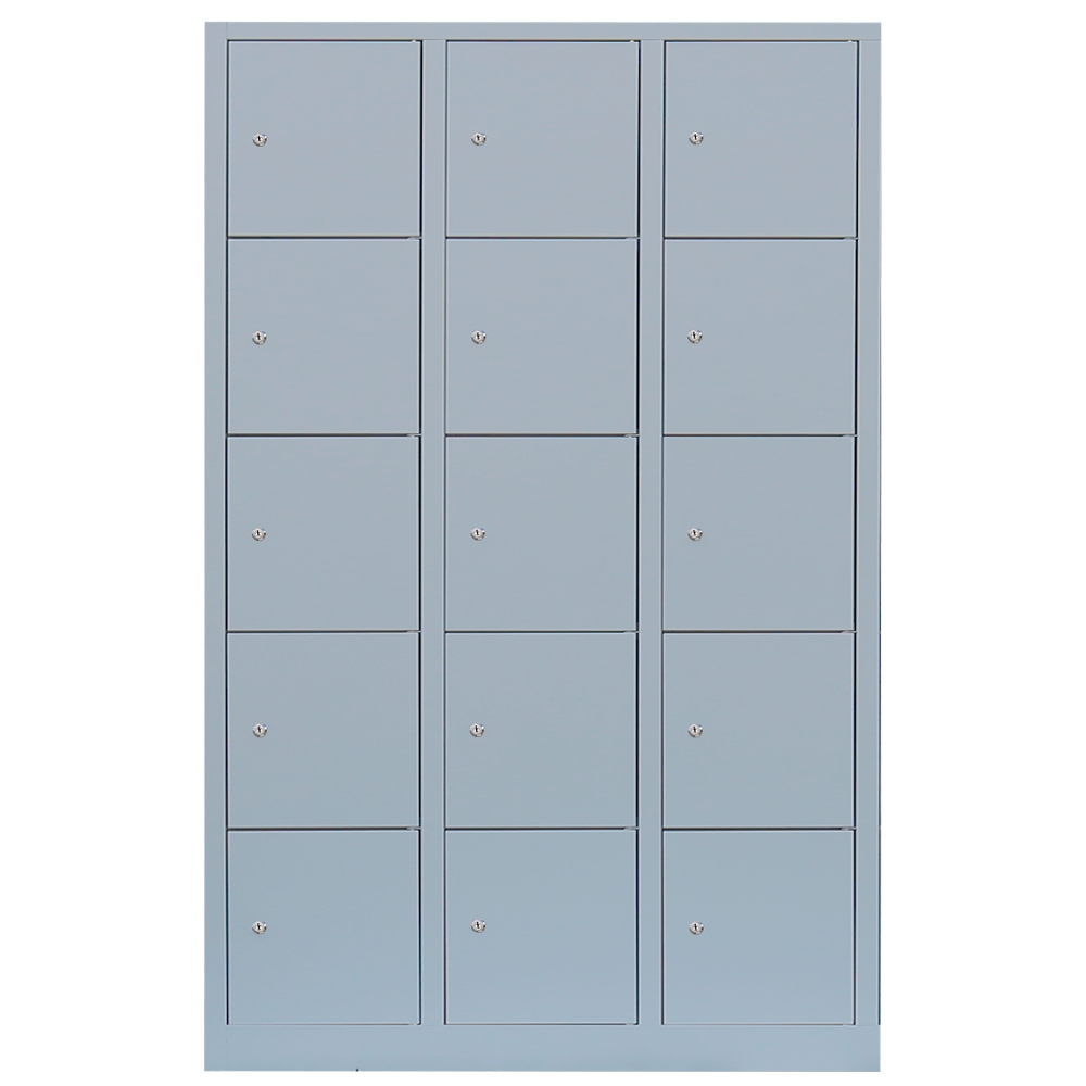 Lüllmann® XL Schließfachschrank, 3 Abteile, 15 Fächer, 1900 x 1185 x 450 mm, lichtgrau Image