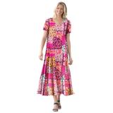 Plus Size Women's Short-Sleeve Crinkle Dress by Woman Within in Raspberry Sorbet Patched Paisley (Size M)