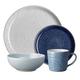 Denby - Studio Blue Dinner Set for 4-16 Piece Ceramic Tableware Set Blue, White - Dishwasher Microwave Safe Crockery Set - 4 x Dinner Plate, 4 x Small Plate, 4 x Cereal Bowl, 4 x Coffee Mug