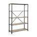 71 in. Antique Oak and Sandy Gray Metal 5-shelf Etagere Bookcase with Open Back