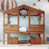 Merax Wood Twin Size Low Loft House Bed with Two Drawers