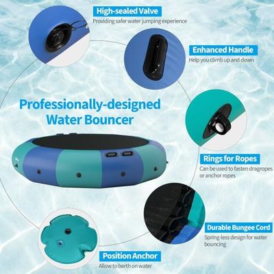 12 Feet Inflatable Splash Padded Water Bouncer Trampoline-Blue - 180" x 180" x 25.5" (L x W x H)