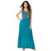 Plus Size Women's Embroidered Sleeveless Crinkle Dress by Roaman's in Deep Turquoise Floral Embroidery (Size 30/32)