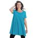 Plus Size Women's Scoopneck Swing Ultimate Tunic by Roaman's in Deep Turquoise Bias Stripe (Size 26/28) Long Shirt