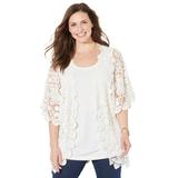 Plus Size Women's Graceful Crochet Kimono by Catherines in White (Size 5X)