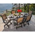 POLYWOOD® Coastal Folding Arm Chair 7-Piece Outdoor Dining Set Plastic in Black | Wayfair PWS154-1-BL909