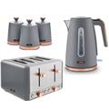 TOWER Cavaletto Grey 1.7L 3KW Jug Kettle, 4 Slice 1800W Toaster & Tea, Coffee & Sugar Canisters. Matching Kitchen Set in Grey with Rose Gold Accents