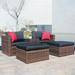 5 Pieces Outdoor Patio Garden Brown Wicker Sectional Conversation Sofa Set with Black Cushions and Red Pillows