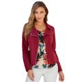 K Jordan Relaxed Moto Jacket (Size 2X) Sangria, Rayon,Polyester