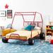 Xander Twin Size Metal Bed with 8 Slats, Fascinating Go Kart Design with Racing Flag Decor Headboard