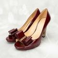 Kate Spade Shoes | Kate Spade Designer Maroon Open Toe Pumps Heels Shoes W/Front Bow Accent | Color: Red | Size: 7.5